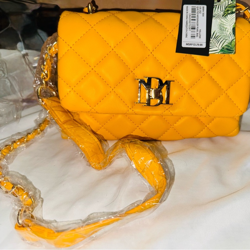 Badgley Mischka Quilted Yellow Crossbody Bag